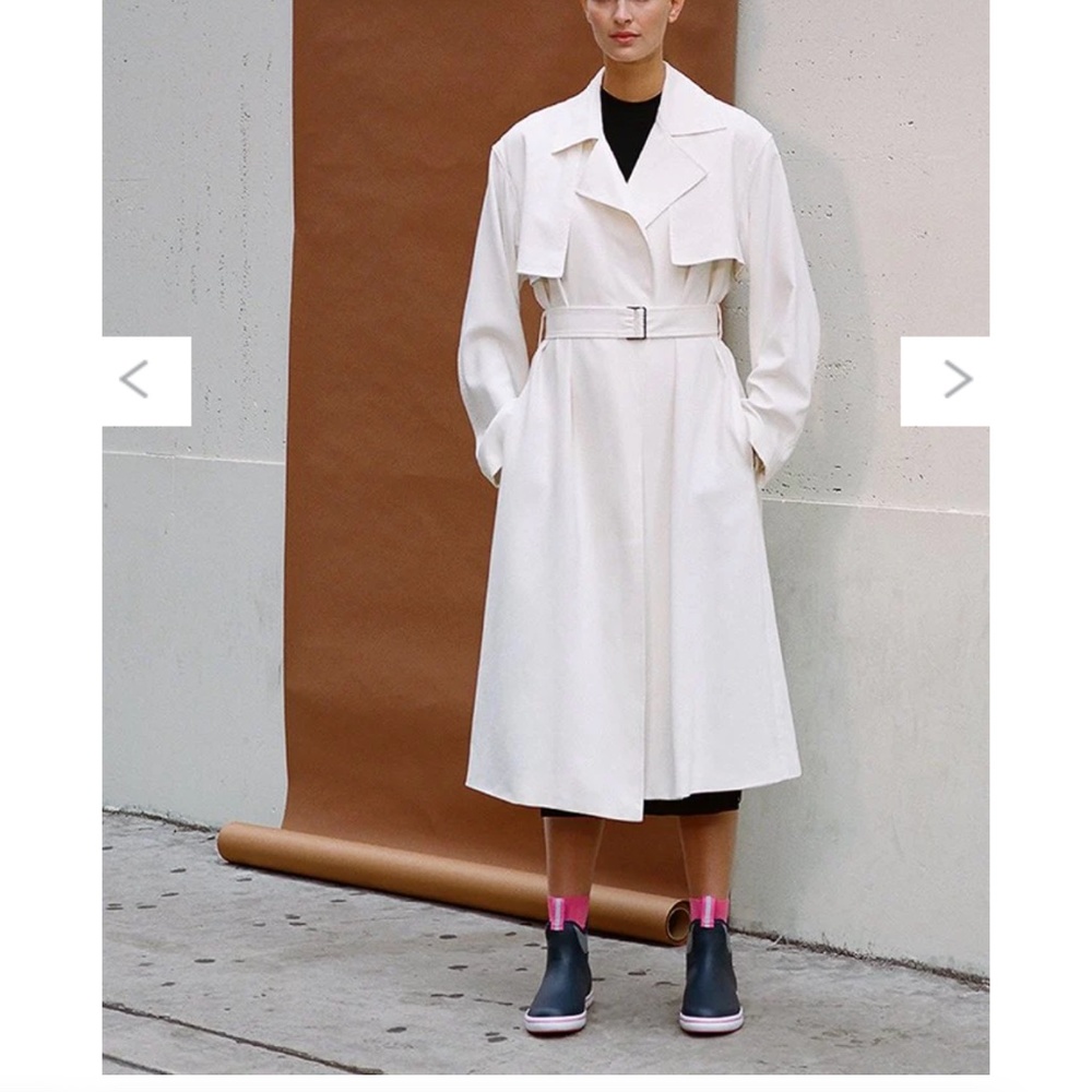 MICHELLE WAUGH COAT CARINA TRENCH SILK CHIC PREPPY NEUTRAL CLASSIC WHITE NWT L